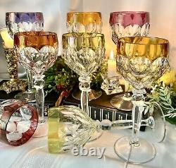 Anna Hutte Hock Wine Glasses Germany ANN5 Cased Crystal Colored Goblets 9 Pc