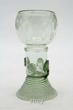 Antique 18th C. Wine Glass, Roemer Rummer, wheel cut engraving, text I. O. V. B