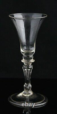 Antique 18th C Wine Glass, baluster 2x tear, conical folded foot, 16cm / 6.3inch