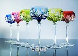 Antique 6 Glasses Wine Crystal Colour Berncastel Val st Lambert