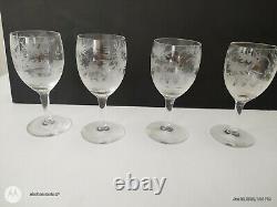 Antique Bohemian/czech Republic Hand Etched Wine Goblets