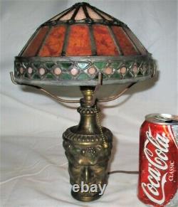 Antique Bradley Hubbard Bacchus Wine Man Jeweled Art Glass Lamp Sconce Light B&h