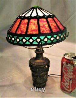 Antique Bradley Hubbard Bacchus Wine Man Jeweled Art Glass Lamp Sconce Light B&h