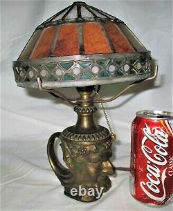 Antique Bradley Hubbard Bacchus Wine Man Jeweled Art Glass Lamp Sconce Light B&h