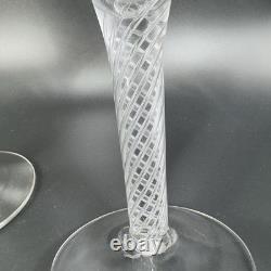 Antique Clear Hand Blown Air Twist Wine Glass Goblet Glasses Cups Set 2 Flutes