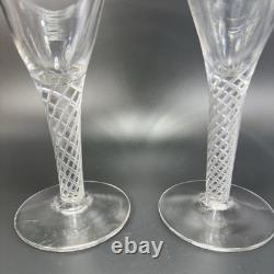 Antique Clear Hand Blown Air Twist Wine Glass Goblet Glasses Cups Set 2 Flutes