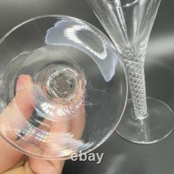 Antique Clear Hand Blown Air Twist Wine Glass Goblet Glasses Cups Set 2 Flutes