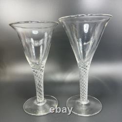 Antique Clear Hand Blown Air Twist Wine Glass Goblet Glasses Cups Set 2 Flutes