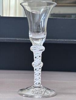 Antique Double Knopped Wine Air Twist Cotton Twist Hand Blown Glass 6 5/8H
