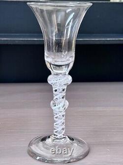 Antique Double Knopped Wine Air Twist Cotton Twist Hand Blown Glass 6 5/8H