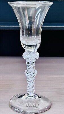Antique Double Knopped Wine Air Twist Cotton Twist Hand Blown Glass 6 5/8H