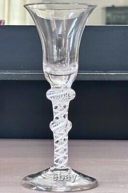 Antique Double Knopped Wine Air Twist Cotton Twist Hand Blown Glass 6 5/8H