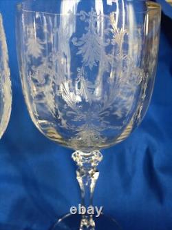 Antique Etched Crystal Wine Sherry Sherbet Water Glasses Stemware Small Plates