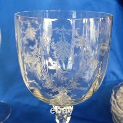 Antique Etched Crystal Wine Sherry Sherbet Water Glasses Stemware Small Plates