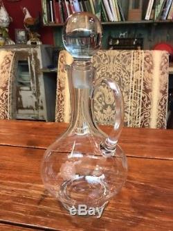 Antique Etched Glass Decanter Large Vintage Crystal Wine Brandy Bottle 13.25 T
