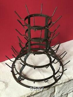 Antique FRENCH BOTTLE WIRE Wine Champagne GLASS Holder DRYING RACK Vintage MUGS