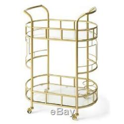 Antique Gold Bar Cart Small Oval Wine Trolley Glass Top Metal Retro Home Décor