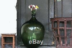 Antique Green Carboy Demijohn Glass Bottle With Basket Large Vintage Wine Bottle