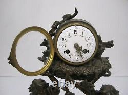 Antique L&F Moreau French Marble Bronze Figural Sculpture Clock Wine Barrel