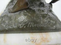 Antique L&F Moreau French Marble Bronze Figural Sculpture Clock Wine Barrel