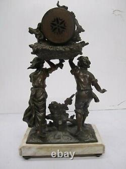 Antique L&F Moreau French Marble Bronze Figural Sculpture Clock Wine Barrel