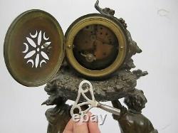 Antique L&F Moreau French Marble Bronze Figural Sculpture Clock Wine Barrel