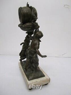 Antique L&F Moreau French Marble Bronze Figural Sculpture Clock Wine Barrel