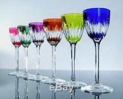 Antique Large 6 Glasses Wine Crystal Colour Moulded Verona Baccarat Signed