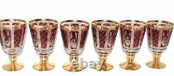 Antique Moser Set Of 6 Beautiful Wine Glass Ruby Hand Cut Gold Trim