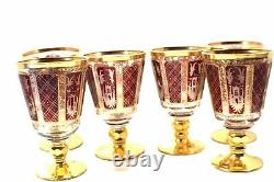 Antique Moser Set Of 6 Beautiful Wine Glass Ruby Hand Cut Gold Trim