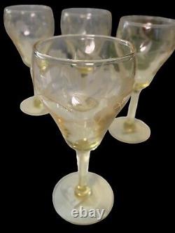 Antique RARE Lancaster Yellow Topaz Lily Pattern Set Of 6 Tulip Wine Glasses