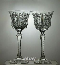 Antique Rare Lead Crystal Hobstar Cut Wine Hock Glasses Set Of 2 8 1/2