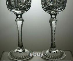 Antique Rare Lead Crystal Hobstar Cut Wine Hock Glasses Set Of 2 8 1/2