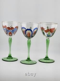Antique Set Of 3 Theresienthal Art Nouveau Art Glass Wine Glass 6. Circa 1920's