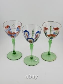 Antique Set Of 3 Theresienthal Art Nouveau Art Glass Wine Glass 6. Circa 1920's