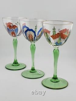 Antique Set Of 3 Theresienthal Art Nouveau Art Glass Wine Glass 6. Circa 1920's