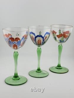 Antique Set Of 3 Theresienthal Art Nouveau Art Glass Wine Glass 6. Circa 1920's