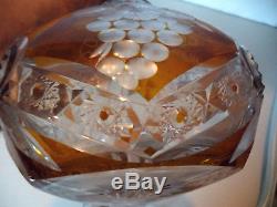 Antique VIntage Bohemia Czech Amber Cut to Clear Crystal Art Glass Wine Decanter