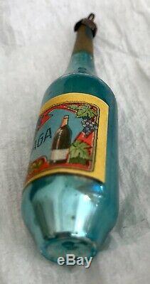 Antique Vintage Blue MALAGA Wine Bottle Glass German Figural Christmas Ornament