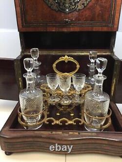 Antique Vintage Cellarette Mahogany Wood Wine Bar Case Set with Glasses