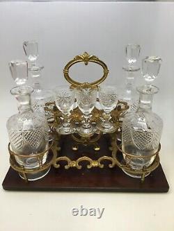 Antique Vintage Cellarette Mahogany Wood Wine Bar Case Set with Glasses