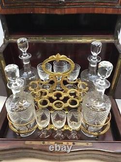 Antique Vintage Cellarette Mahogany Wood Wine Bar Case Set with Glasses