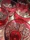 Antique Vintage Fine Cut to Clear Cranberry Red Crystal Wine Goblet Glassware