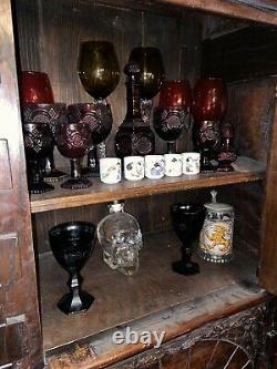 Antique Vintage Gothic Cabinet Wine Storage Bar Dungeon Stain Glass Gargoyles