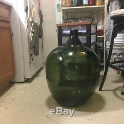 Antique/Vintage Green Glass Demijohn Extra Large smooth pontail