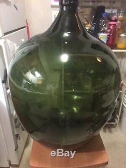 Antique/Vintage Green Glass Demijohn Extra Large smooth pontail