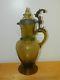 Antique Vintage Large Blown Art Glass Water Wine Pitcher with Pewter Lid Lidded