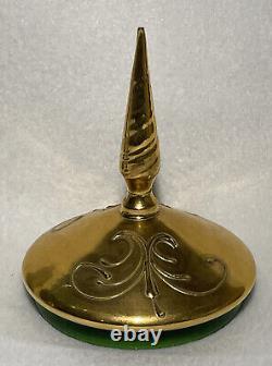 Antique bonbonniere Green Gold gass Hand Painted Flower lid horn blown bohemian