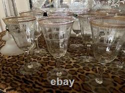 Antique crystal glasses lot 12 clear, etched & gold almost 6 3/4 unbranded Deco