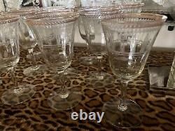 Antique crystal glasses lot 12 clear, etched & gold almost 6 3/4 unbranded Deco